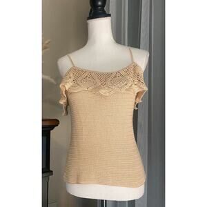VTG Lauren Ralph Lauren Crochet Knit Cream Silk Cotton Tank Small